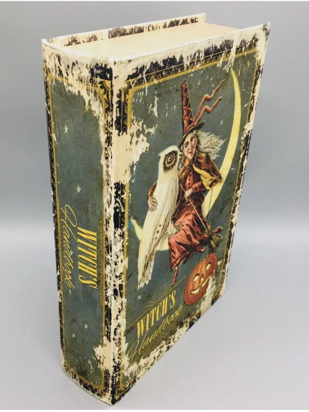 3pc Halloween Witch Handbook Faux Book Distressed Stash Storage Box Decor Prop